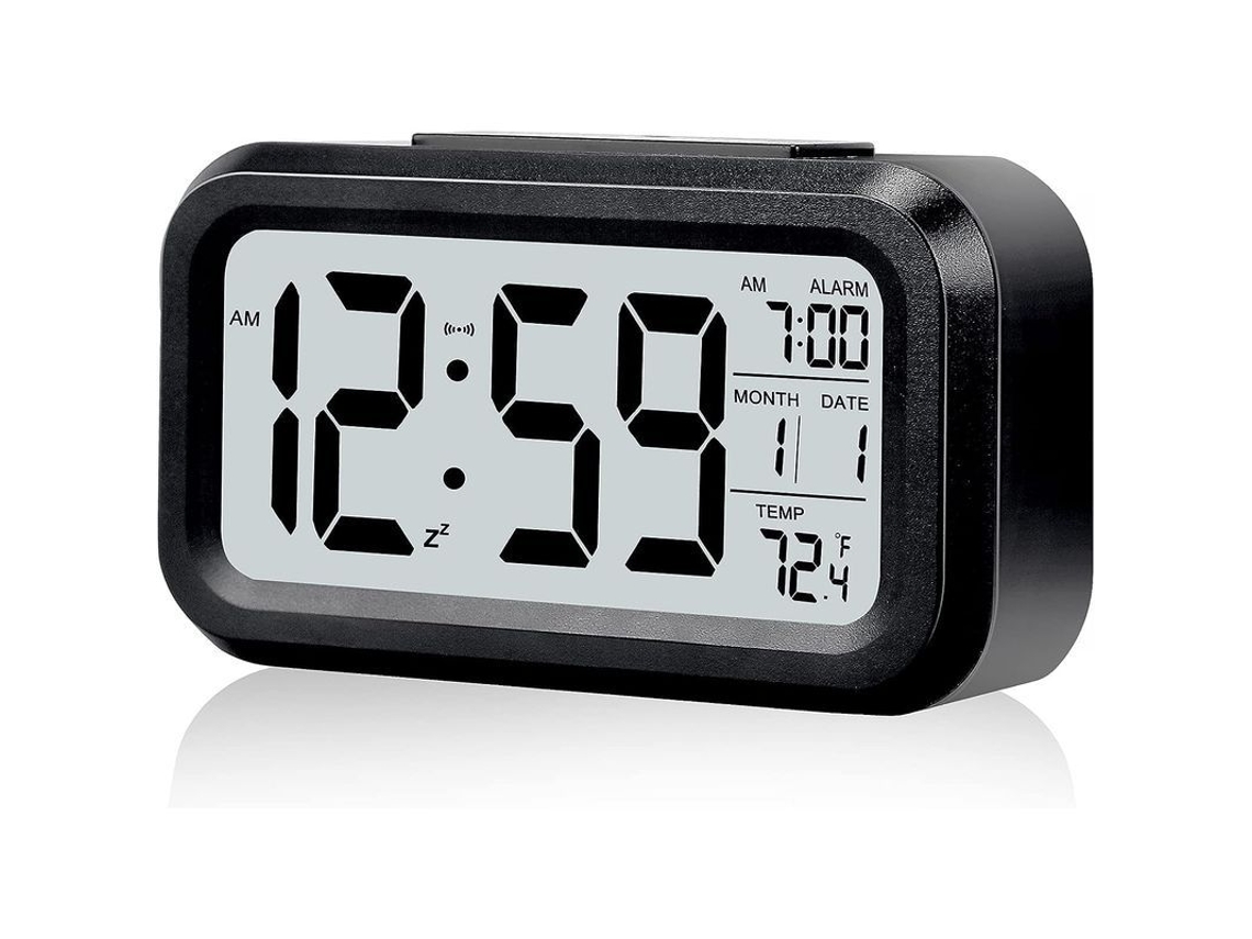 2026-reloj Despertador Digital Inalámbrico Con Luz Nocturna Inteligente, Temperatura Y Fecha - Negro