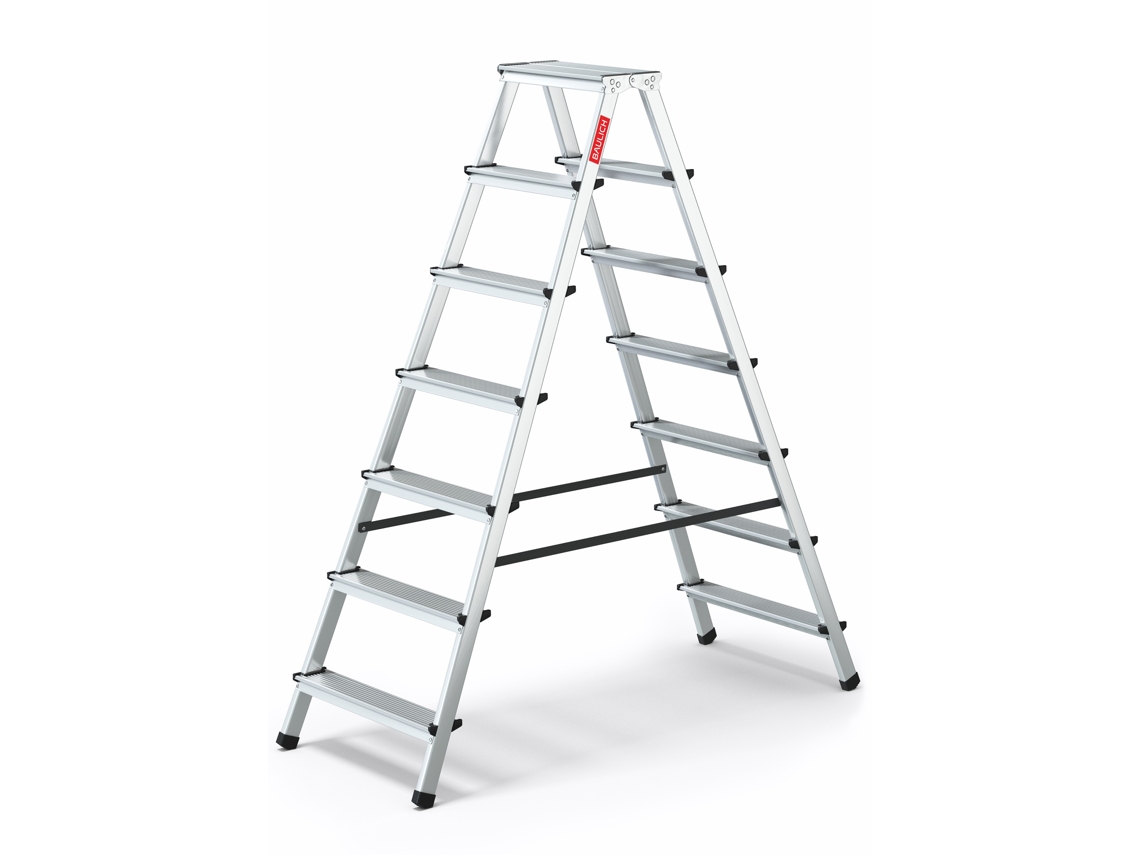 Escalera Plegable De Aluminio, 7 Peldaños, 2x7, Doble Cara, Para Uso Doméstico, Baulich