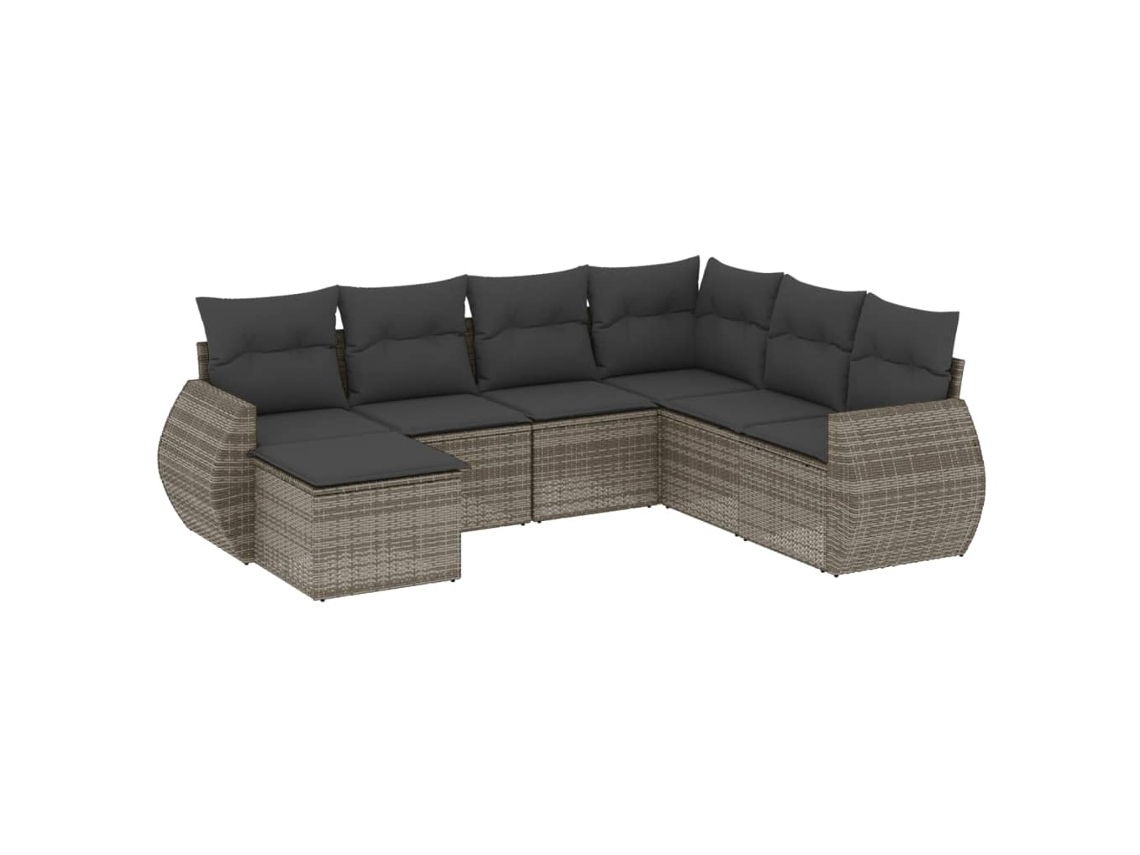 Maison Exclusive - Conjunto de sofá de jardín de 7 piezas con cojines de mimbre y patas grises