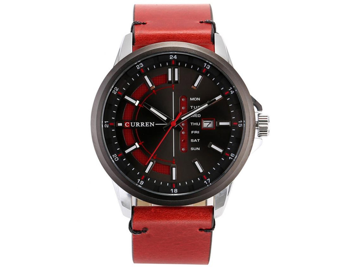 Reloj De Pulsera Para Hombres De Aleación Con Dial Redondo Analógico De Cuarzo Moda (blanco Rojo)