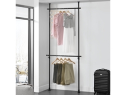 Perchero burro ropa telescópico Kemi 105-278 x 75 - 115 cm Ajustable 2 x ganchos máx. 20 kg Acero Plástico - Negro [EN.CASA]