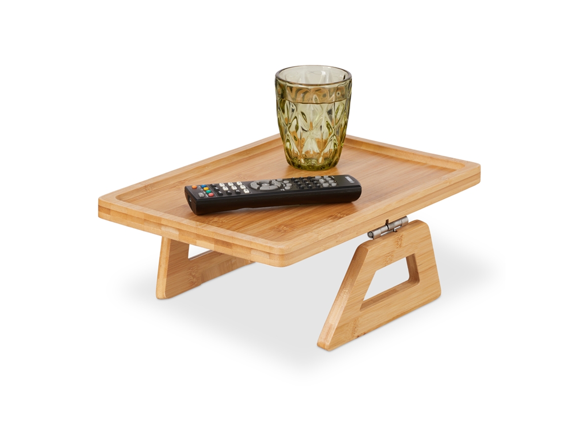 Relaxdays Tabuleiro De Sofá Para Apoio De Braço, Bambu, Mesa Retangular, Apoio Para Bebidas, Lxp: 35 X 26,5 Cm, Natural