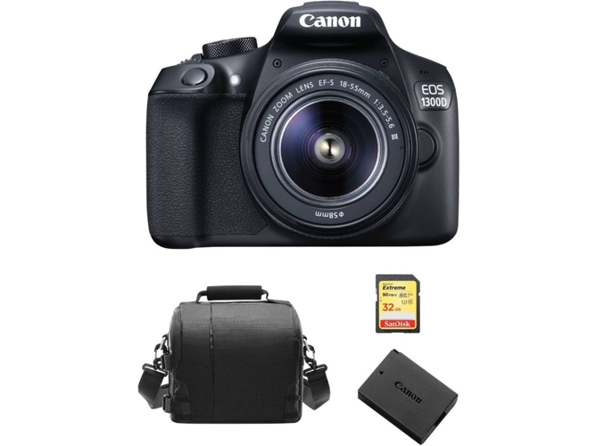 Kit Cámara Réflex CANON EOS 1300D EF-S 18-55mm F3.5-5.6 III + 32GB SD + Bolsa + LP-E10