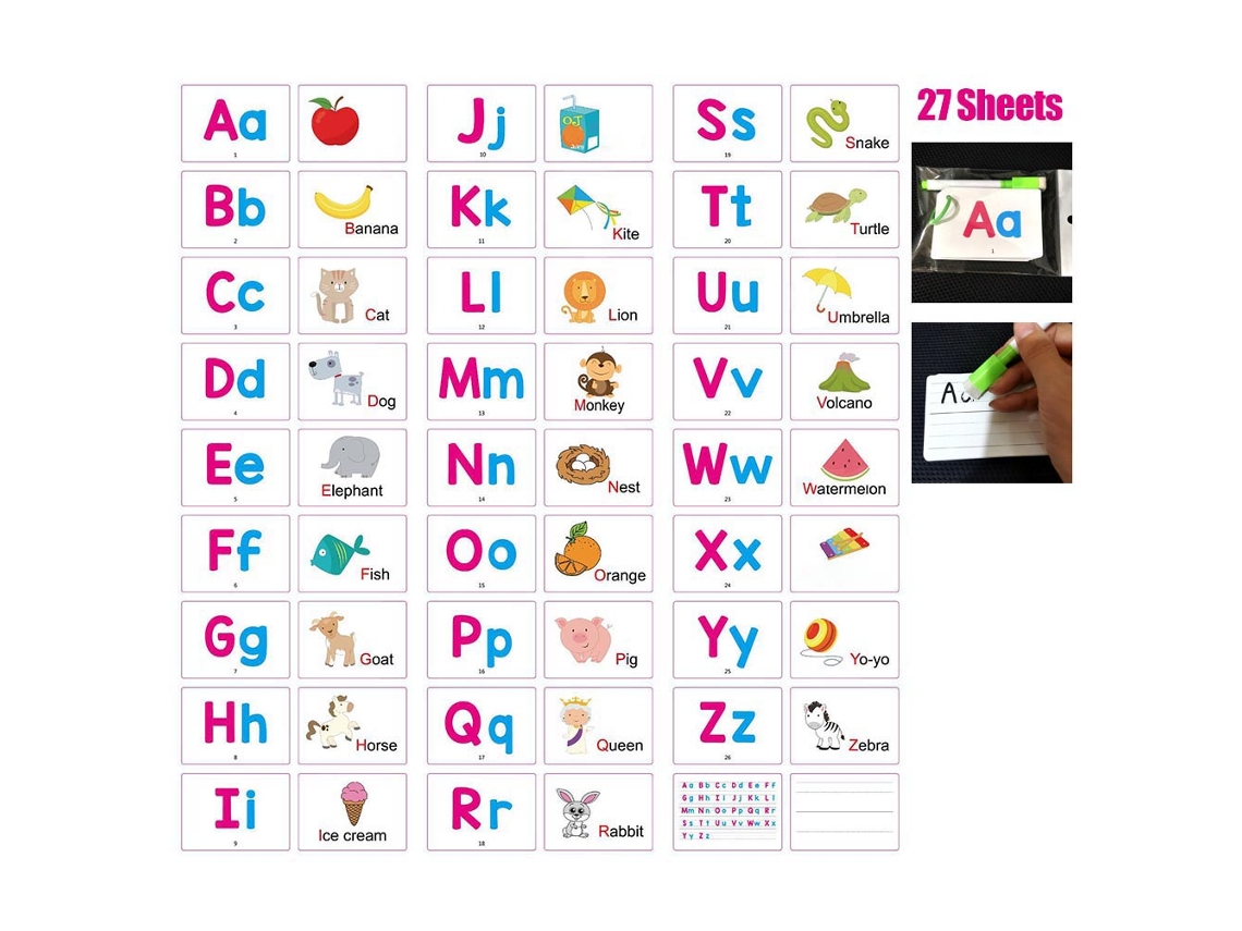 Tarjetas Educativas Para Bebés Aprender Abc Letras Animales Frutas Con Lápiz Borrable
