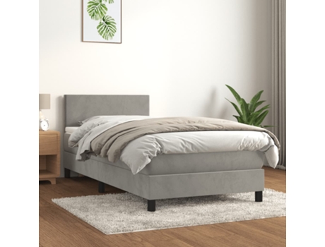 vidaXL Cama con somier y colchón 90x200 cm terciopelo gris claro
