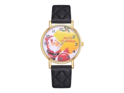 Reloj De Pulsera Unisex Informal Con Un Bonito Estampado De Papá Noel, Correa De Pu Negra Y Movimiento De Cuarzo.