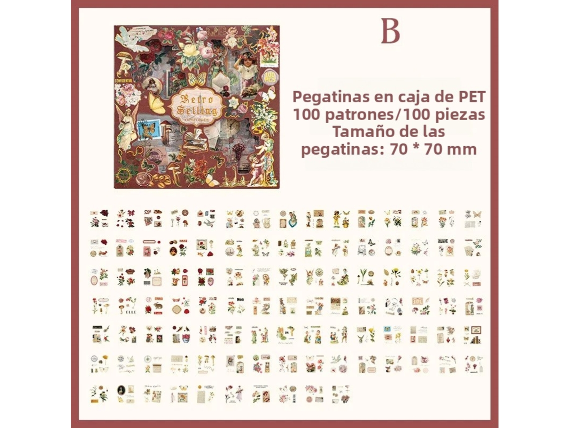 100 pegatinas decorativas vintage, ideales para cajas de regalo, fabricadas en material PET impermeable. MDUG (Estilo 2)