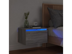 Mesita de Noche Pared Luces Led Madera Gris