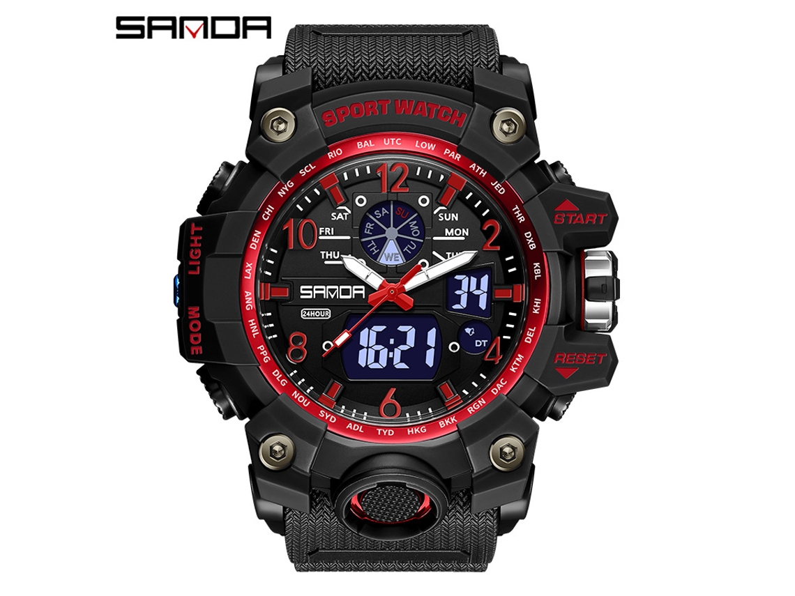 Reloj Deportivo Multifuncional, Moderno Y Elegante (negro Y Rojo para Hombre) Con Acabado Luminoso.