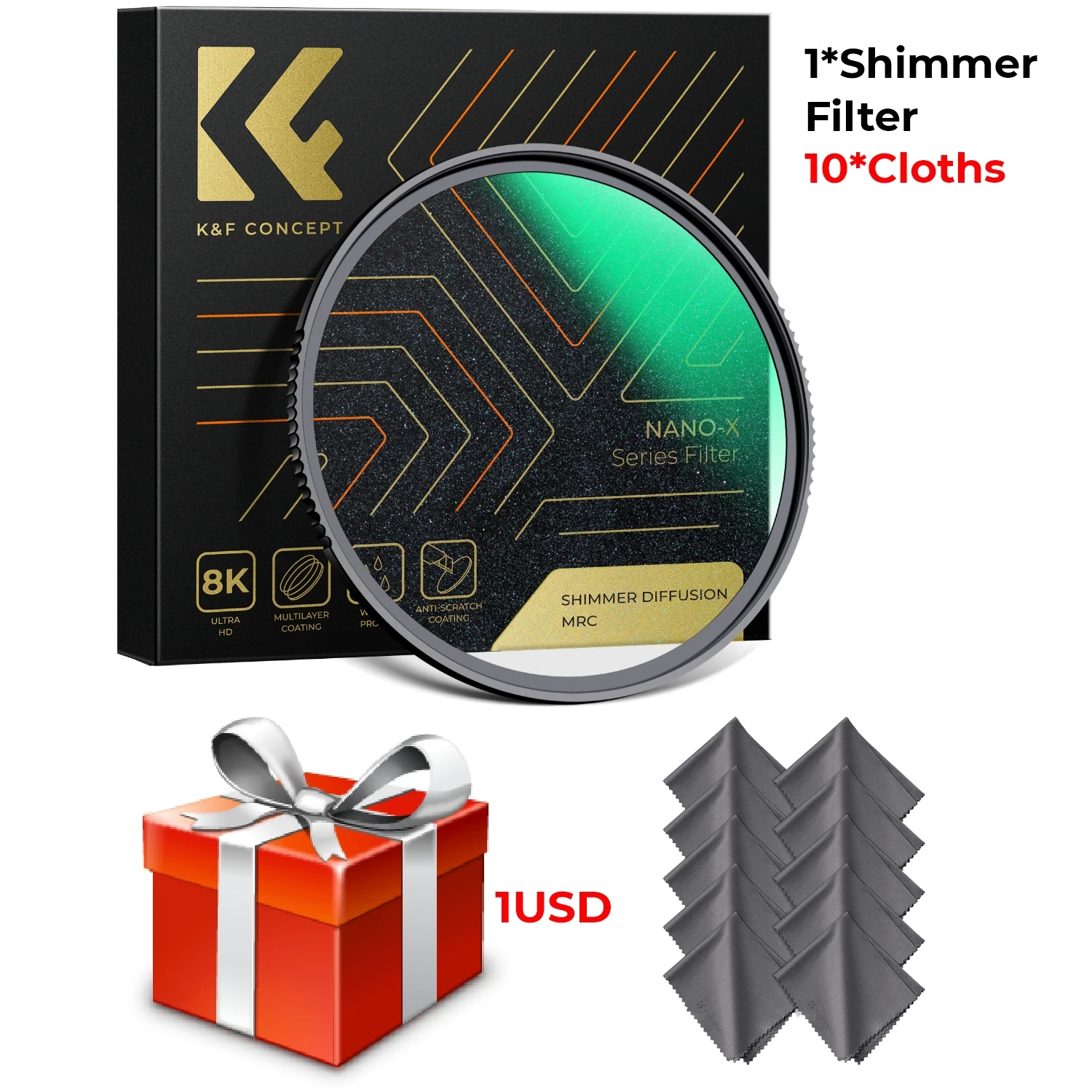 Filtro difusor Shimmer 1 con cristal espejado Microlight, 58 mm + paño de limpieza