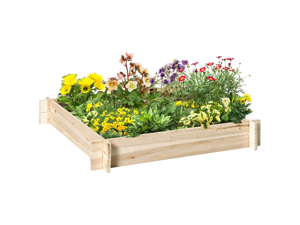 Jarrón de jardín, material de madera de abeto, dimensiones totales: 100x100x16 cm, dimensiones internas: 85x85x16 cm, grosor de la tabla: 1,4 cm, diseño