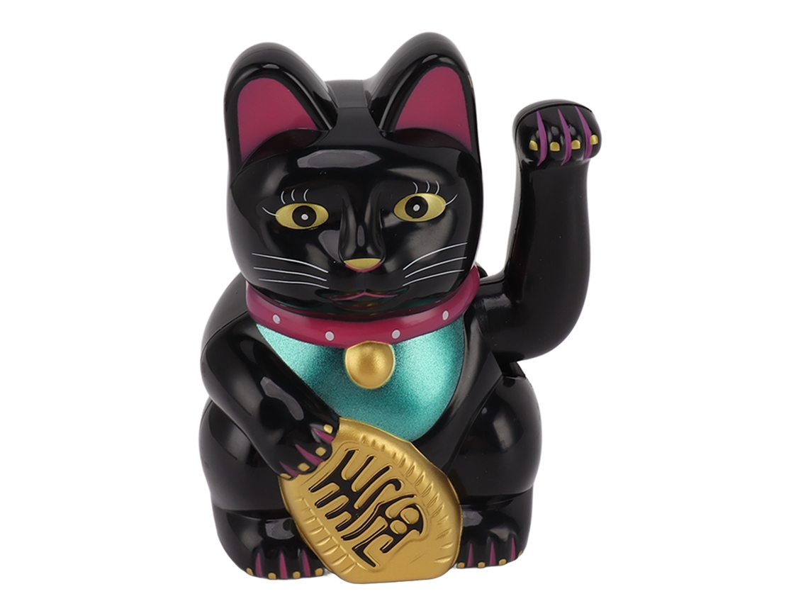 Baok con forma de gato de la suerte con brazo móvil, funciona con energía solar, para oficina, hogar, coche, color negro, 5 pulgadas.