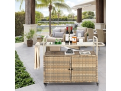 Mesa De Bar De Mimbre, Mueble Con Tapa De Acero, Cubitera Beige.