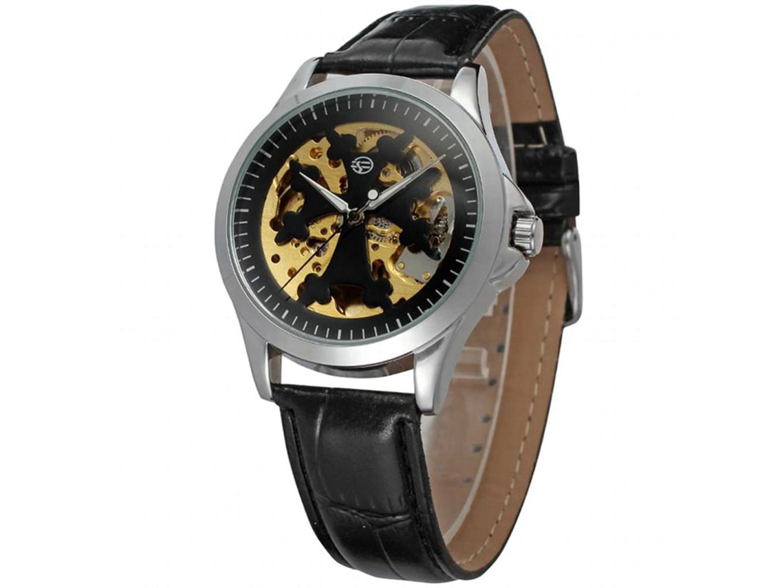 Reloj Mecánico Automático Hombre Casual Forsining Correa Pu Agua Resistente Negro Plata