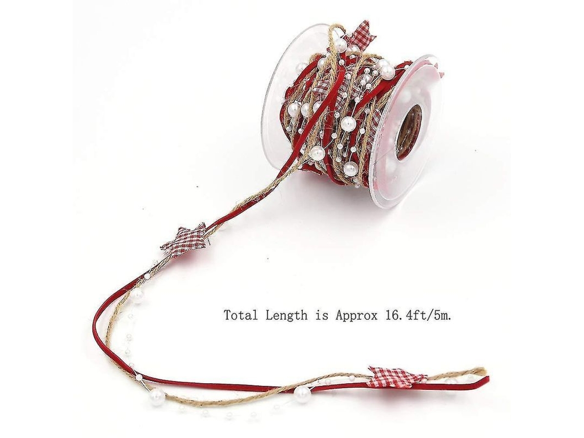 1 Rollo De 3 Hebras De Cinta De Perlas Artificiales Rojas Para Decoración De Árboles De Navidad Diy