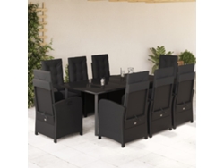 Juego de comedor de jardín de 9 piezas con cojines, mimbre sintético negro, DKD Home Decor