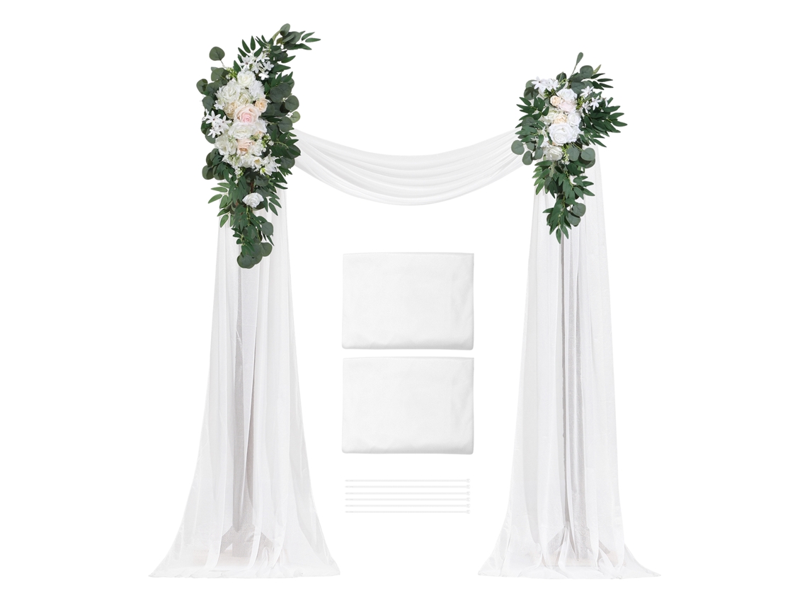 Kit Arco De Flores Artificiais Succebuy Para Casamento Branco, 2 Flores E 2 Cortinas
