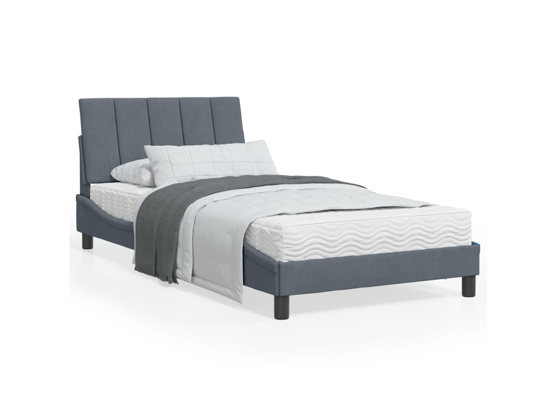 Cama Con Colchón Terciopelo Gris Oscuro 100x200 Cm