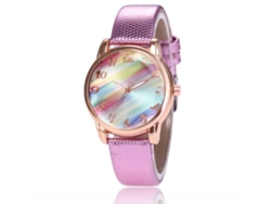 Reloj De Cuarzo Unisex Com Pulseira De Couro Pu, Mostrador Arco-íris, Cor Rosa Zhoulianfa