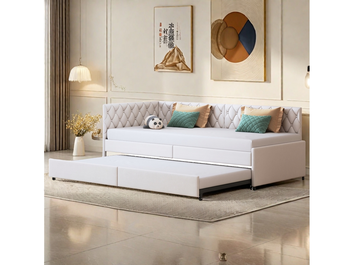 Sofá cama multifuncional de 90 x 200 cm, con cama supletoria y muelles, estable y compacto, de terciopelo Ycone (beige)