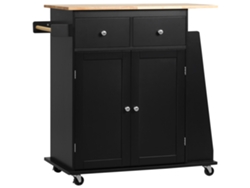 Cozinha Carrinha com Armário, 2 Gavetas e Porta Temperamento, Cozinha Ilha em Madeira, 89x45x89,5cm, Preto ZENCORE SERVICES