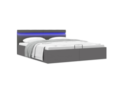 Cama Canapé Hidráulica Con Led Cuero Sintético Gris 160x200 Cm