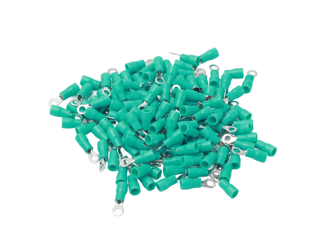 100 Terminales De Crimpado Con Anillo Aislado De Cobre Y Pvc Para Cables Awg 22-16rv1.25-3 (verde)