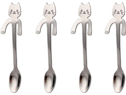 Mini Cat 4 Cucharas de Café de Acero Inoxidable Plateadas para Amantes de los Gatos