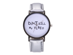 Reloj De Pulsera Unisex Con Correa De Piel Sintética Gris Y Estampado De Letras.