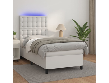 MAISON EXCLUSIVE Cama con somier y colchón LED 90 x 200 cm, piel sintética blanca