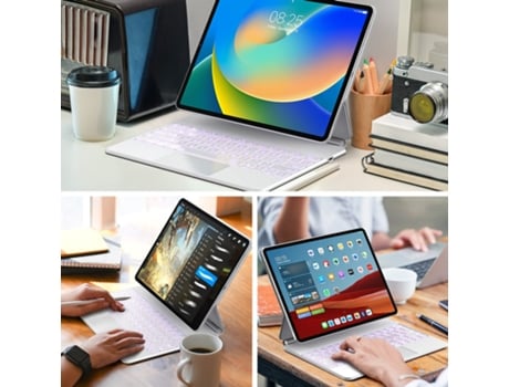 Funda PU con teclado bluetooth para Apple iPad Pro 2018/2021/2022 12.9 Tamaño - Blanco LKC