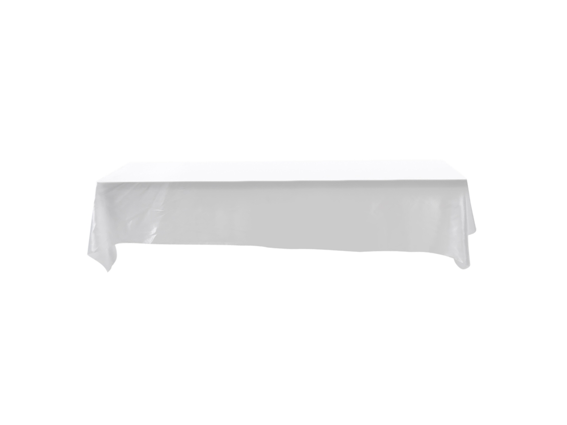 Mantel rectangular antimanchas de 145 x 320 cm para banquetes, bodas y fiestas en color blanco.