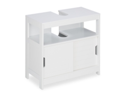 Relaxdays Mueble De Baño Bajo Lavabo, 2 Compartimentos, Puertas Correderas, Hueco Para Sifón, 60,5 X 60 X 30 Cm, Blanco