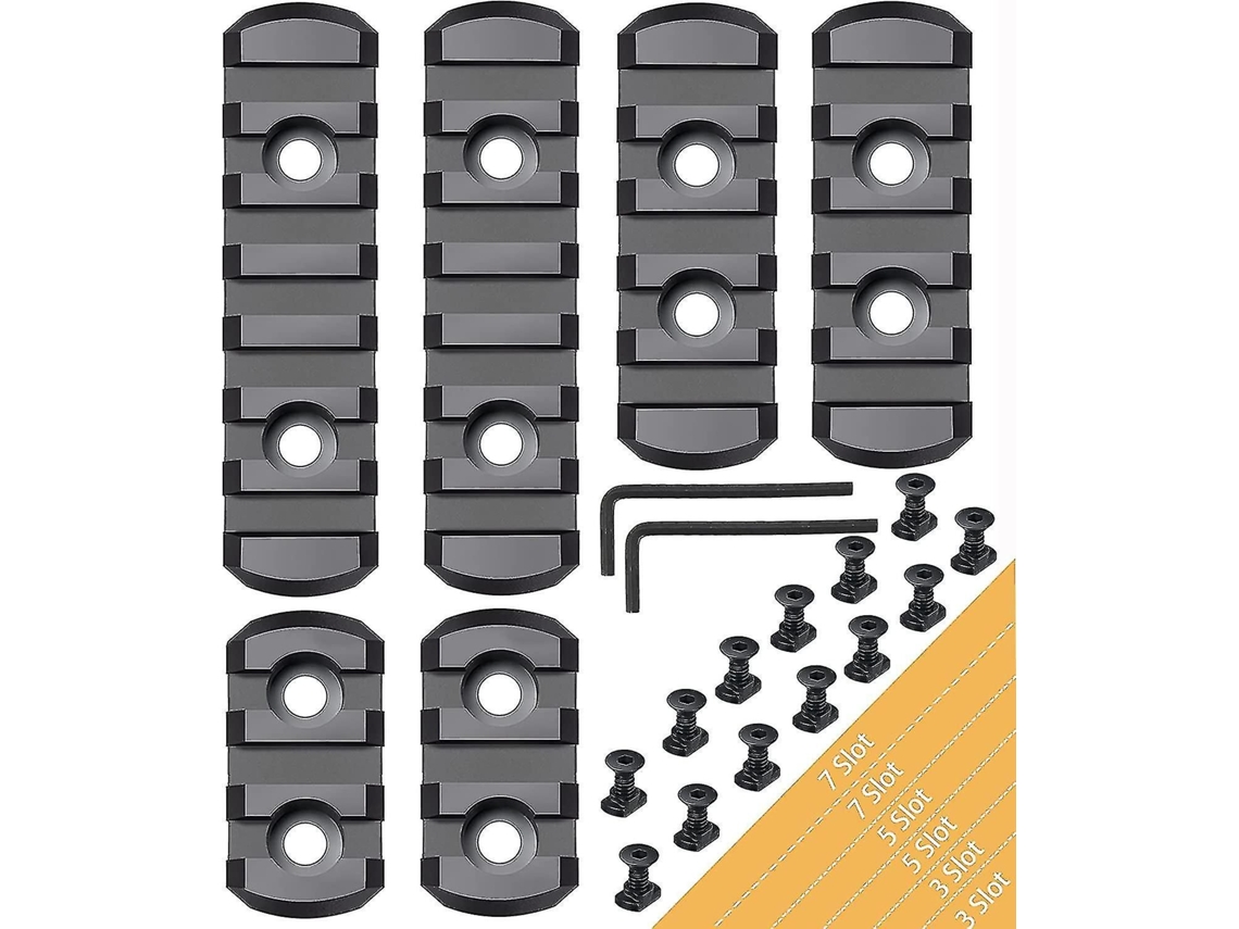 Juego De Rieles Picatinny, 3, 3, 5, 5, 7, 7 Ranuras, Sección De Riel Picatinny Mlock De Aluminio, Accesorio Con 13 Tuercas En T, 13 Tornillos Y Llave Allen.