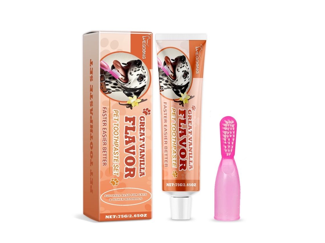 Set de pasta de dientes para mascotas, sabor vainilla, control de sarro, manchas, dientes amarillos, mal olor.