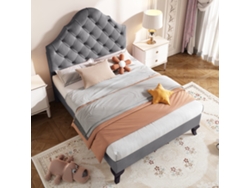 Cama Tapizada De 90x200 Cm Con Cabecero Regulable, Somier De Láminas, Estructura De Madera Y Tapizada En Terciopelo Gris.