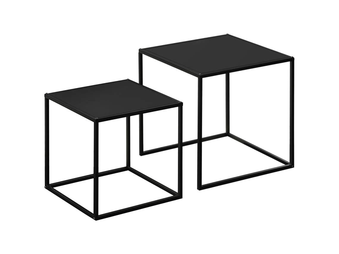 VPMKP - Conjunto de 2 mesas auxiliares Homcom estructura acero negras 40x40x40