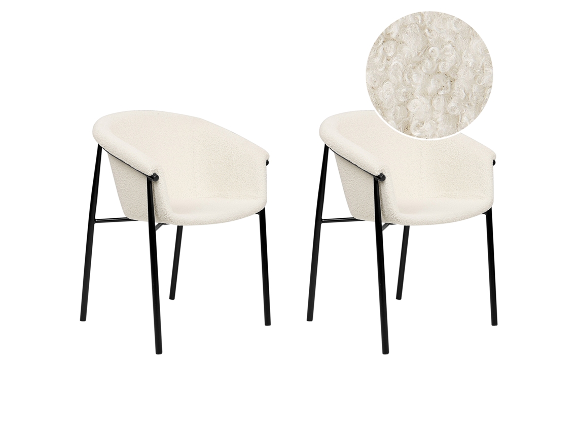 Conjunto de 2 cadeiras de refeição com assento fundo BELIANI Ames de Bouclé Branco 59x56x80