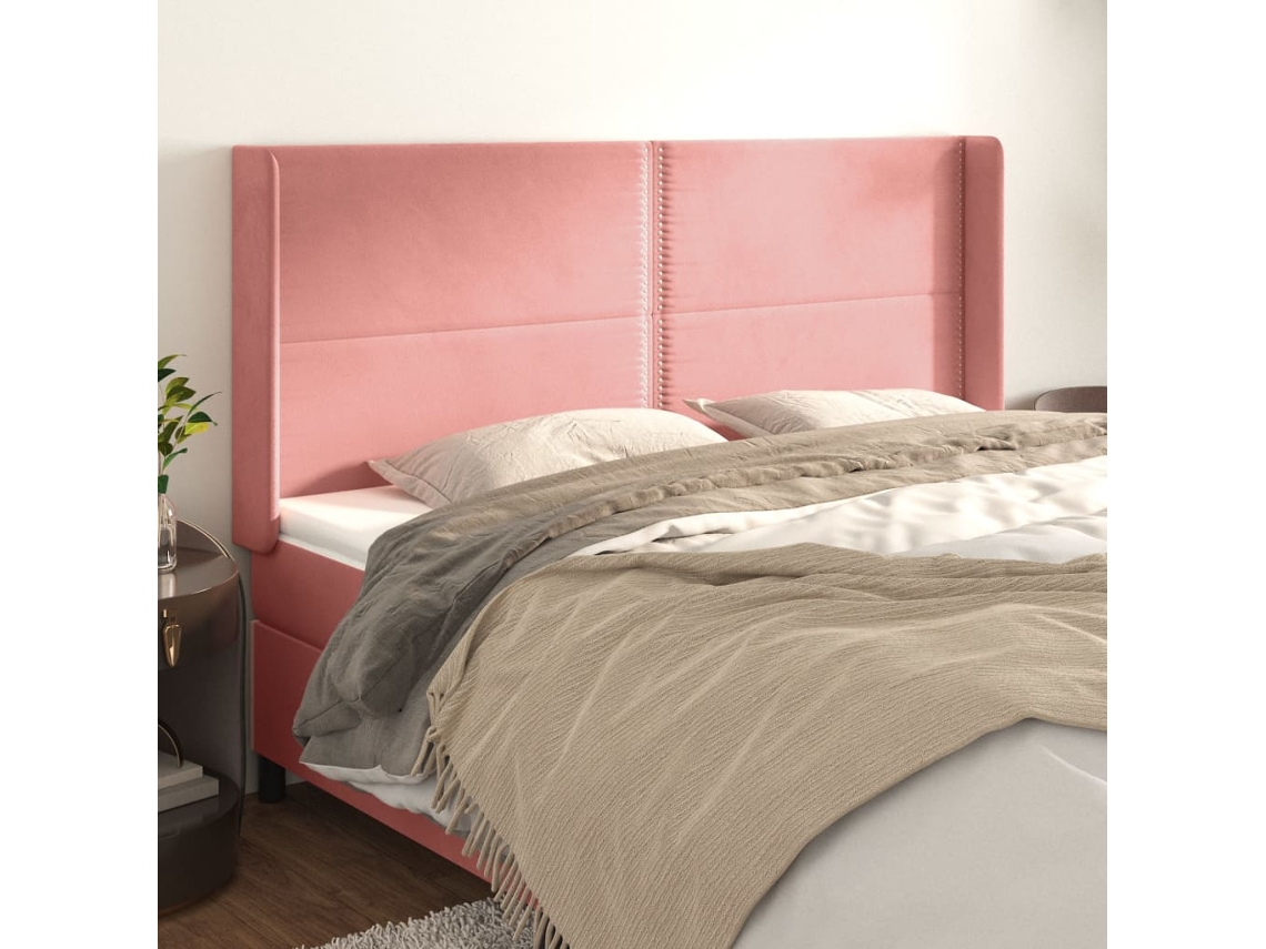 Cabecero Con Orejas De Terciopelo Rosa 163x16x118/128 Cm