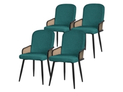 4x Sillas De Comedor Ml-design Turquesa Oscuro Con Respaldo, Reposabrazos Aspecto De Ratán