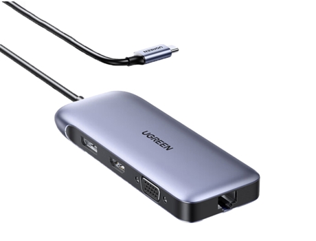Adaptador UGREEN 70301 Cm274 9In1 Tipo-C a Pd100W Dp HDMI VGA 1000Mbps 2Usb3.0 Sd/TF para Huawei Mate40/P50 S20