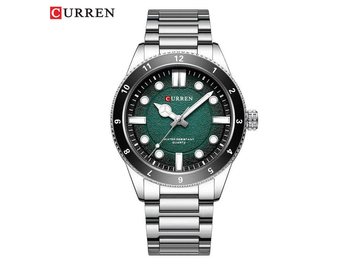 Reloj De Pulsera Luminoso De Cuarzo Resistente Al Agua Con Correa De Acero (plateado Y Verde), Calendario De Negocios Para Hombre.