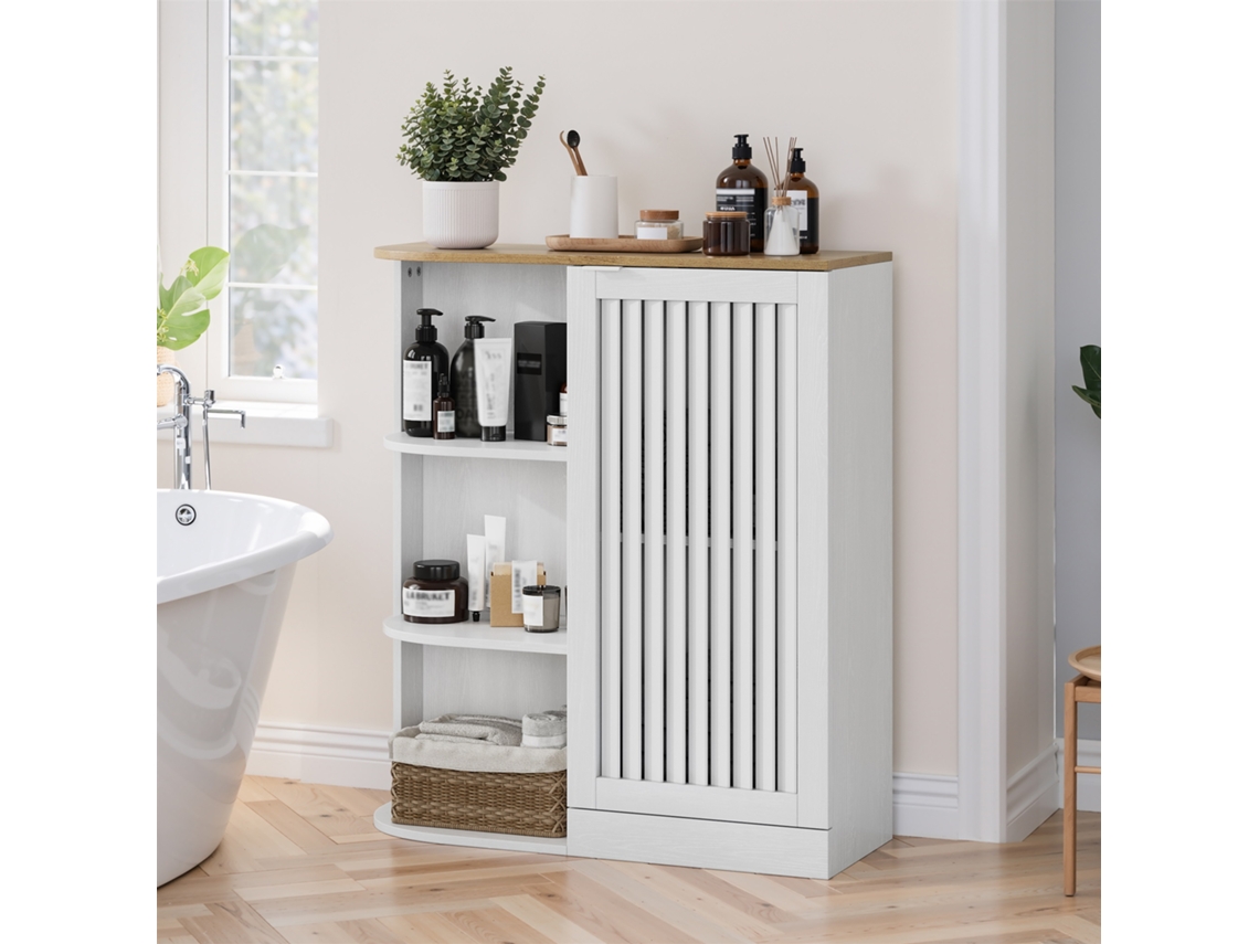 Armario Esquinero - Baño/cocina/salón Con Estantes Ajustables Y Puertas Rejilla - Blanco+roble