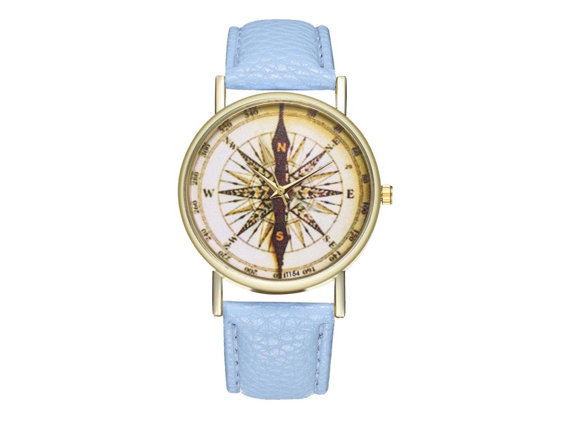 Reloj De Pulsera De Cuarzo De Cuero Para Mujer, Estilo Casual Y Moderno, Color Azul Claro.