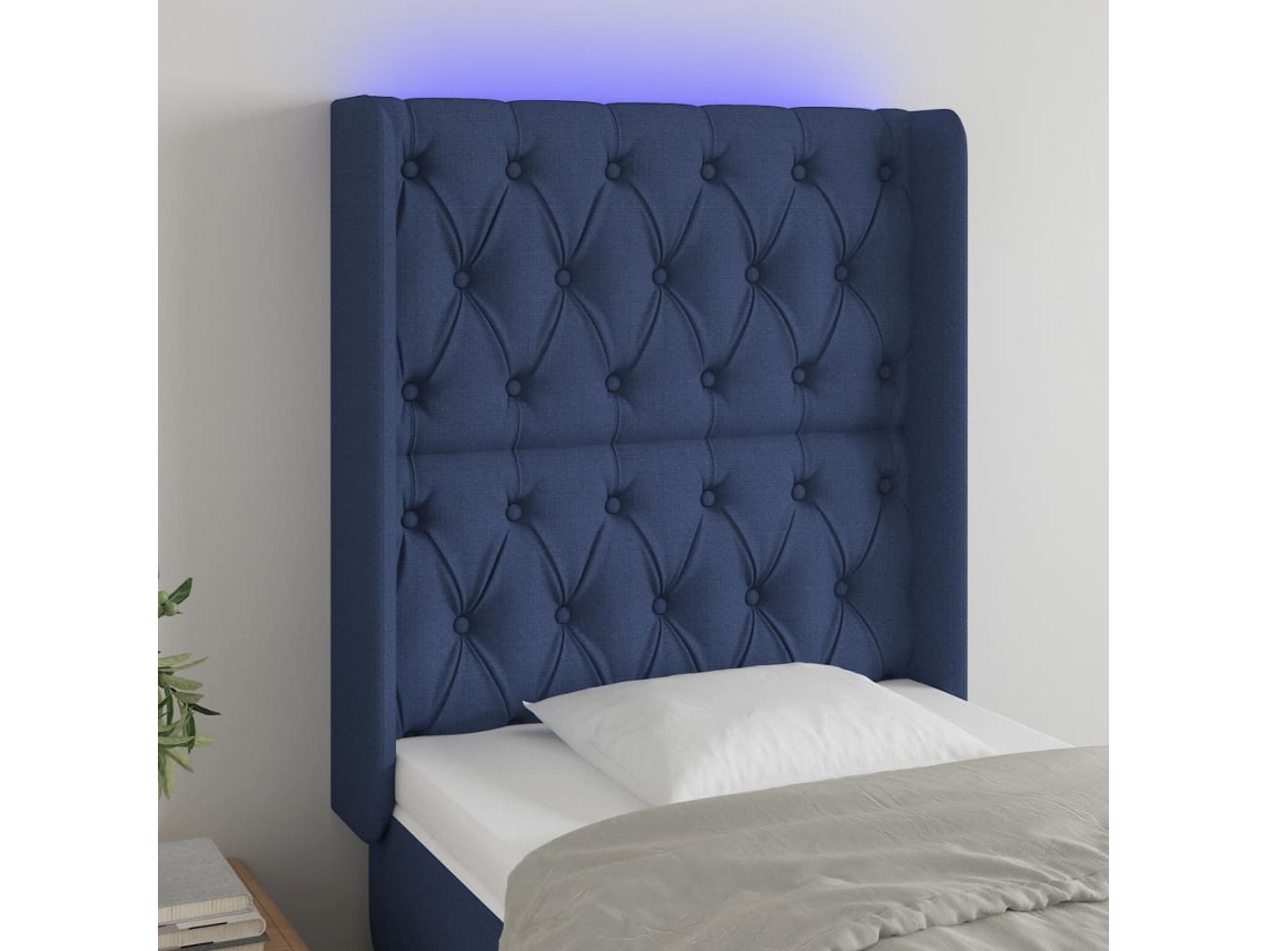 Cabecero Con Led De Tela Azul 83x16x118/128 Cm