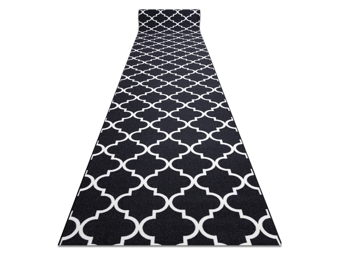 Alfombra de Pasillo con Refuerzo de Goma 133 cm Enrejado Trébol Marroquí Negro Trellis 30350