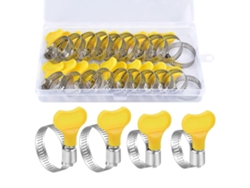 20 Abrazaderas Ajustables Acero Inoxidable 16-25/19-29mm Mango Giratorio Caja Amarilla Lavadoras Piscinas Coches Líneas De Gas