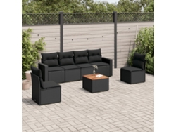 Conjunto de sofá de jardín de 7 piezas con cojines, ratán negro, Dkd Home Decor