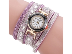 Reloj Analógico De Cuarzo Para Mujer Con Correa De Poliuretano Y Piedras Circonio Rosas.