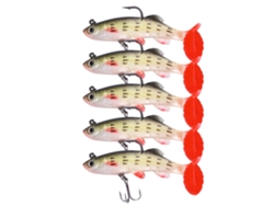 Señuelos de pesca artificiales de 8,5 cm, 5 unidades, con cola TE y cabeza flotante, dorso negro